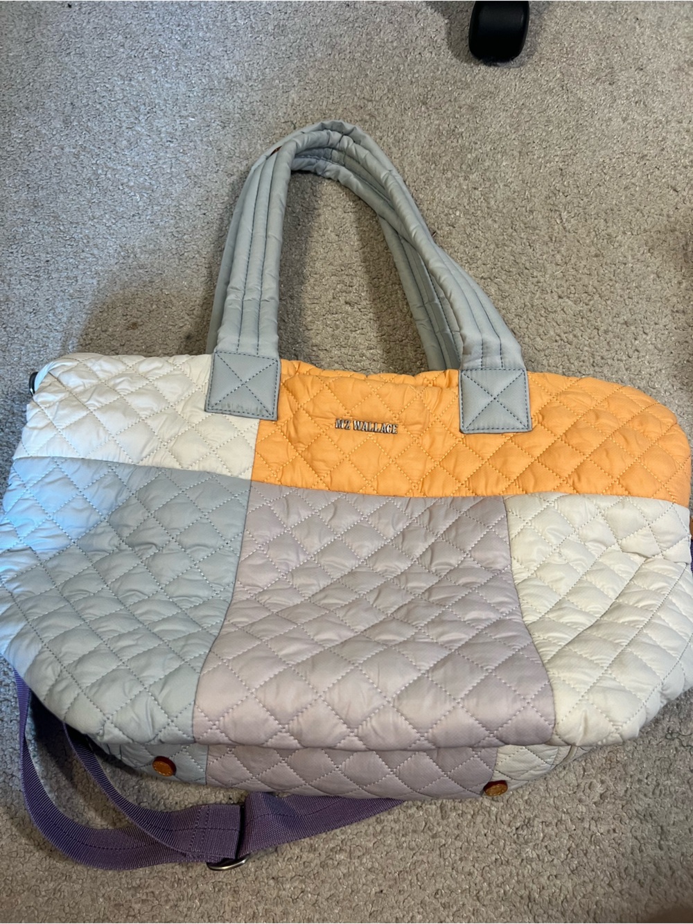 MZ Wallace Quilted Patchwork Tote in Pastel Blue, Peach & Cream - Picture 4 of 4
